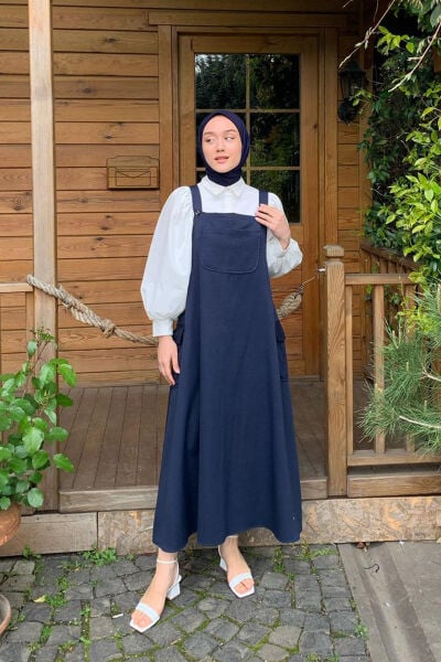 Lacivert Keten Etekli Salopet