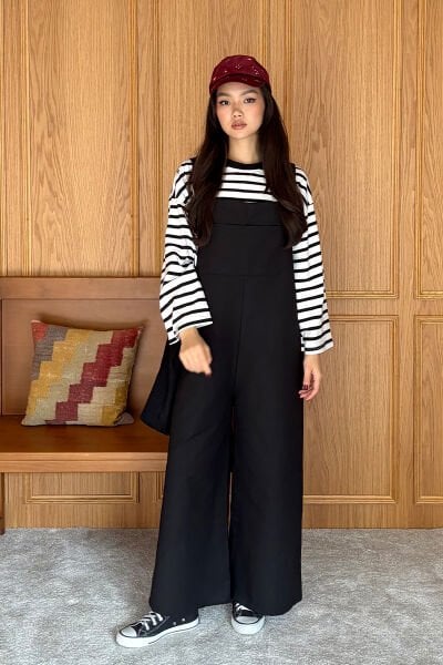 Siyah Keten Salopet Tulum