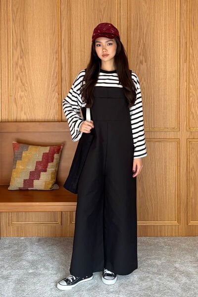 Siyah Keten Salopet Tulum