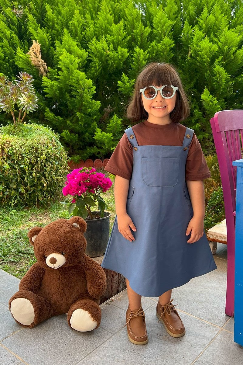 İndigo Duck Keten Çocuk Etekli Salopet