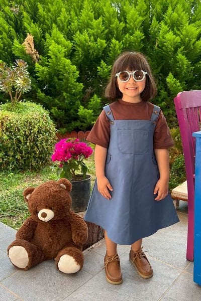 İndigo Duck Keten Çocuk Etekli Salopet