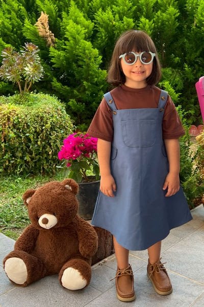 İndigo Duck Keten Çocuk Etekli Salopet