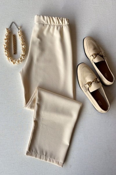 Krem Krep Boru Paça Pantolon