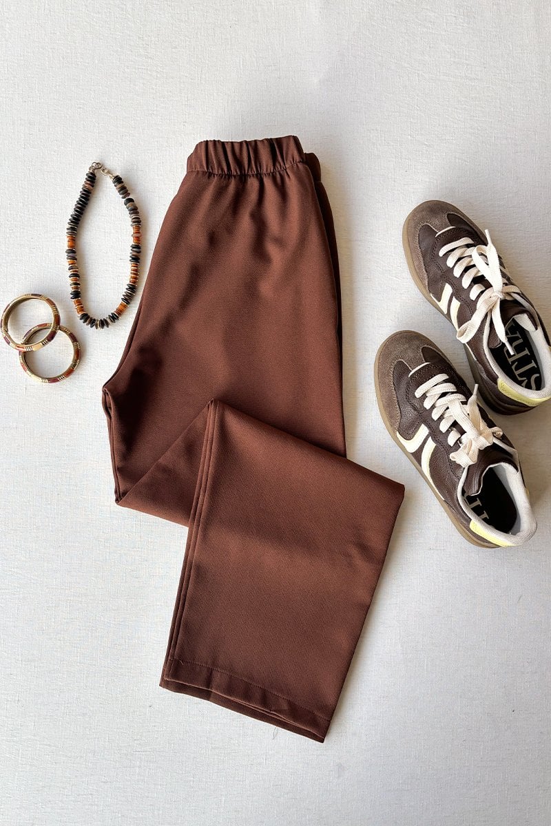 Acı Kahve Krep Boru Paça Pantolon