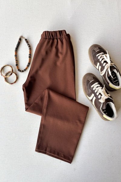 Acı Kahve Krep Boru Paça Pantolon