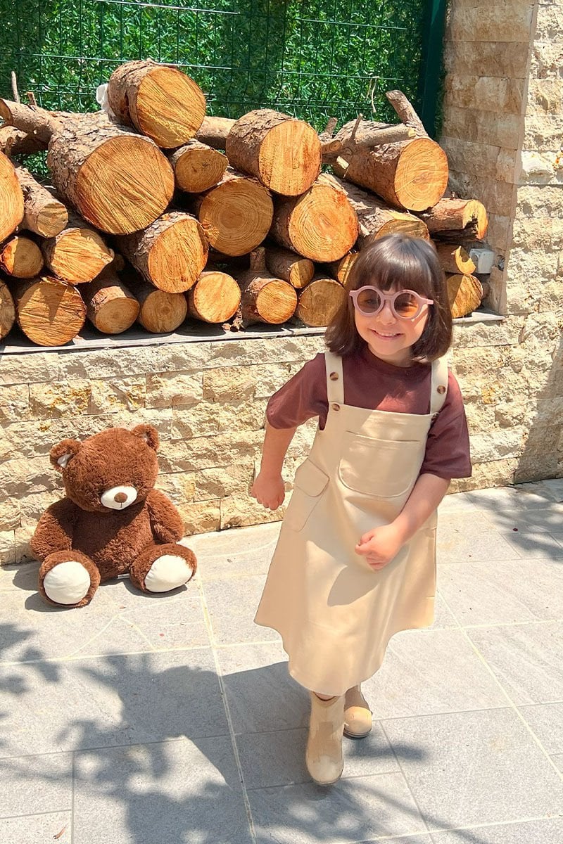 Krem Duck Keten Çocuk Etekli Salopet