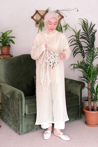 Krem File Triko Elbise