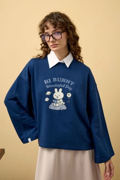 İndigo Tavşan Baskılı 3 İp Body