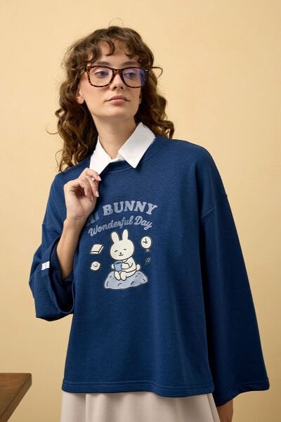 İndigo Tavşan Baskılı 3 İp Body