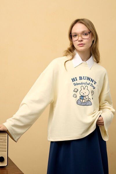 Tereyağ Sarısı Tavşan Baskılı 3 İp Body