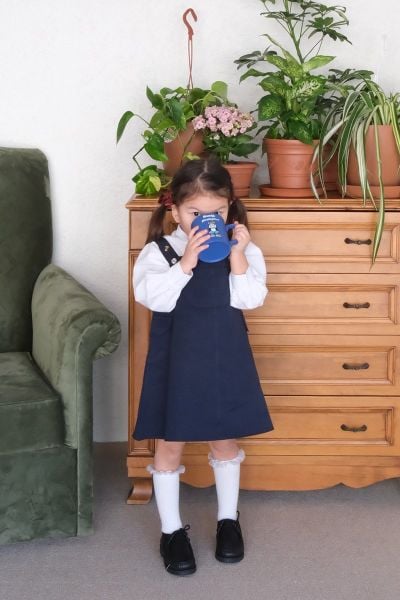 Çocuk Lacivert Duck Keten Etekli Salopet