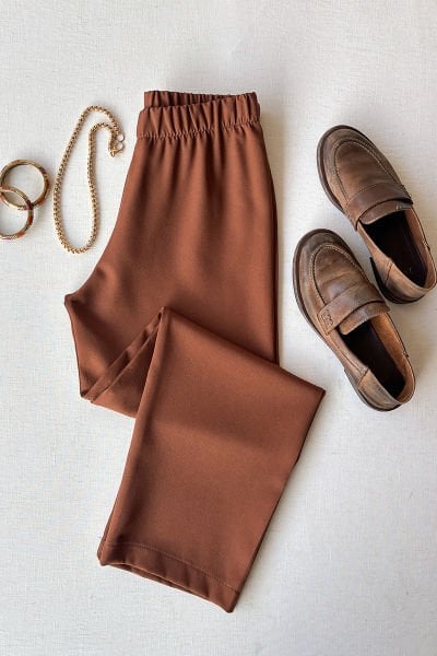 Tozlu Kahve Krep Boru Paça Pantolon