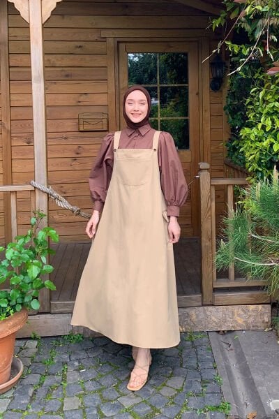 Sütlü Kahve Keten Etekli Salopet