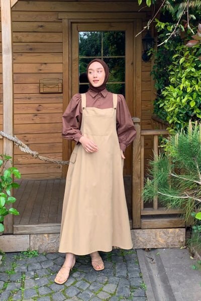 Sütlü Kahve Keten Etekli Salopet