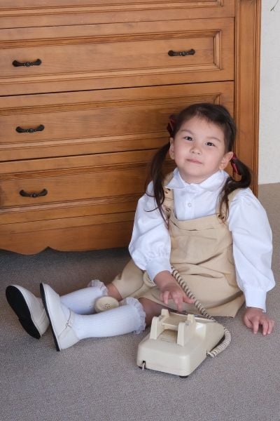 Çocuk Krem Duck Keten Etekli Salopet