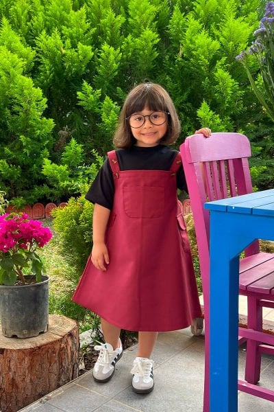 Bordo Duck Keten Çocuk Etekli Salopet