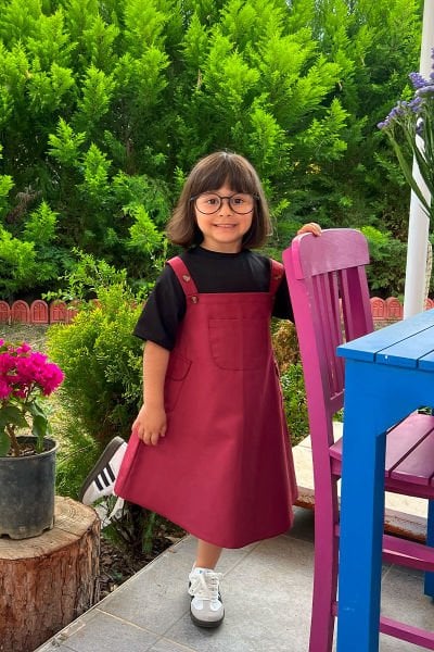 Bordo Duck Keten Çocuk Etekli Salopet