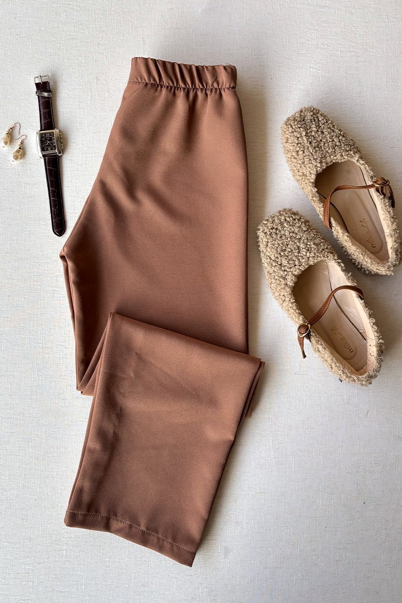 Karamel Krep Boru Paça Pantolon