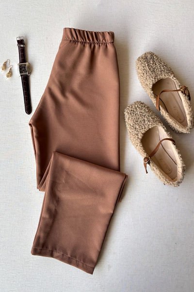 Karamel Krep Boru Paça Pantolon
