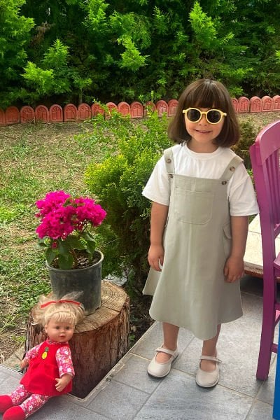 Küf Yeşili Duck Keten Çocuk Etekli Salopet