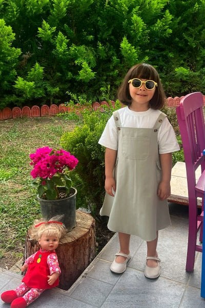 Küf Yeşili Duck Keten Çocuk Etekli Salopet