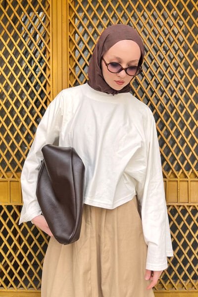 Ekru Süprem Yarasa Kol Crop