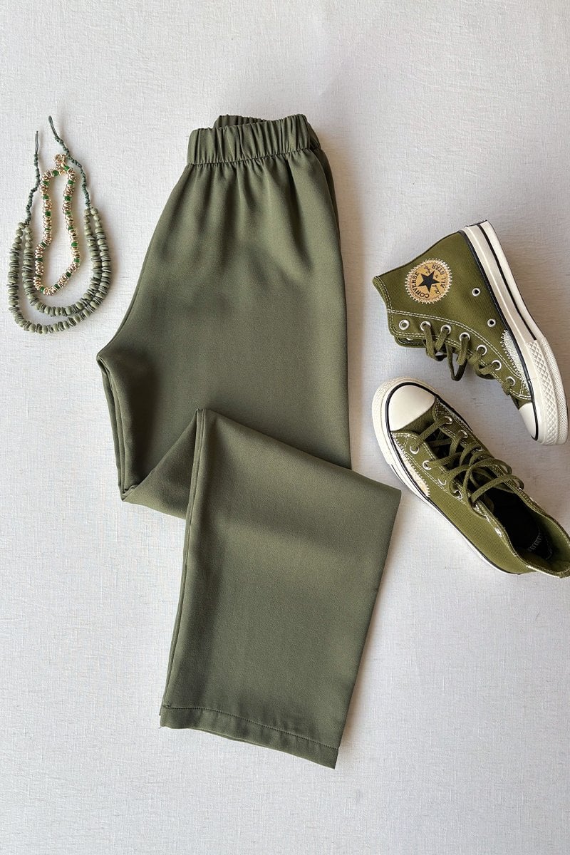 Haki Krep Boru Paça Pantolon