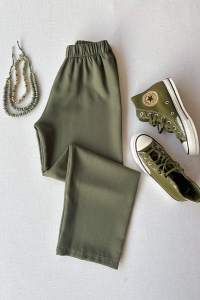 Haki Krep Boru Paça Pantolon