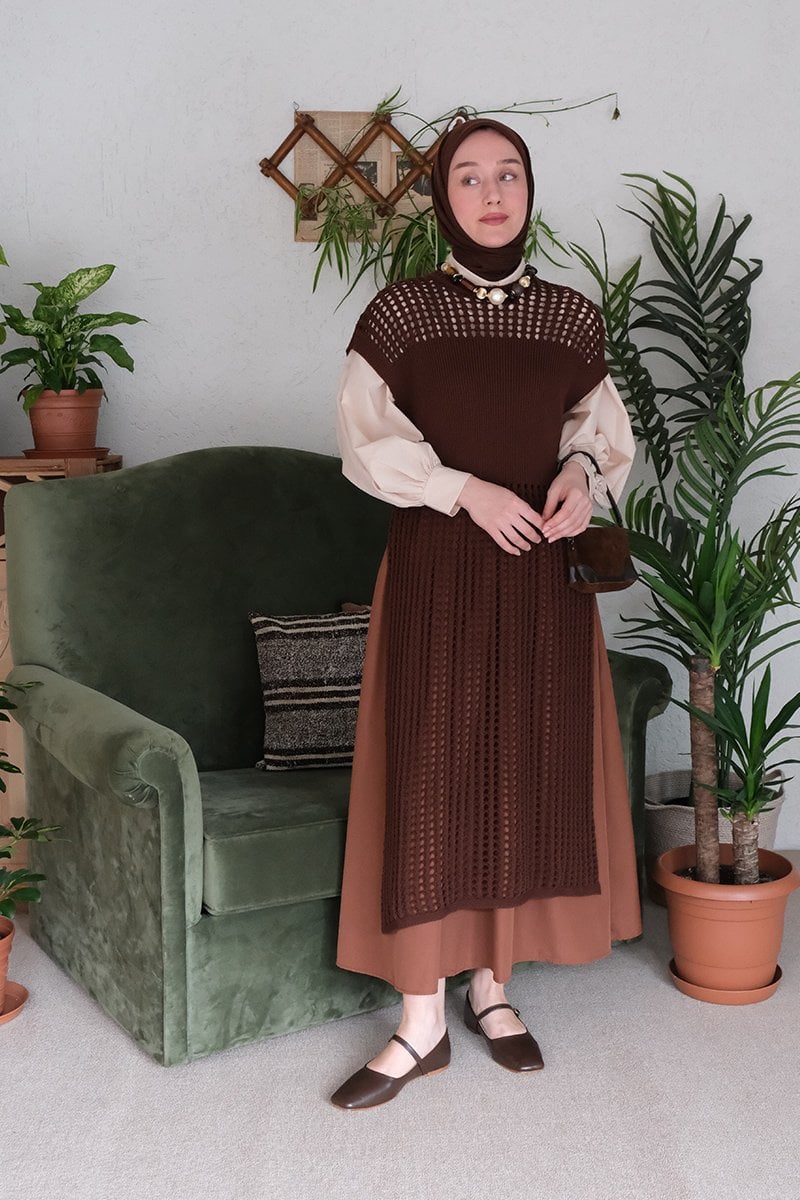 Kahverengi File Triko Tunik