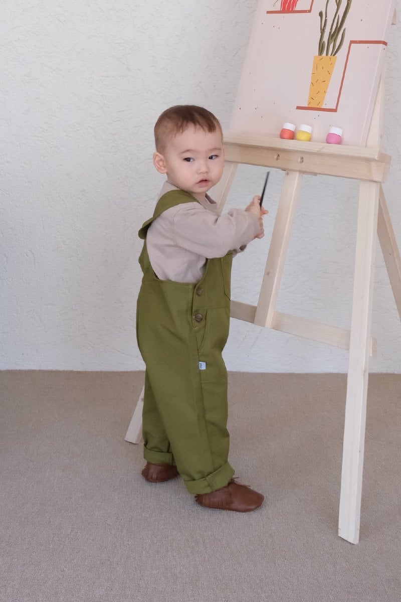 Çocuk Yağ Yeşili Duck Keten Tulum