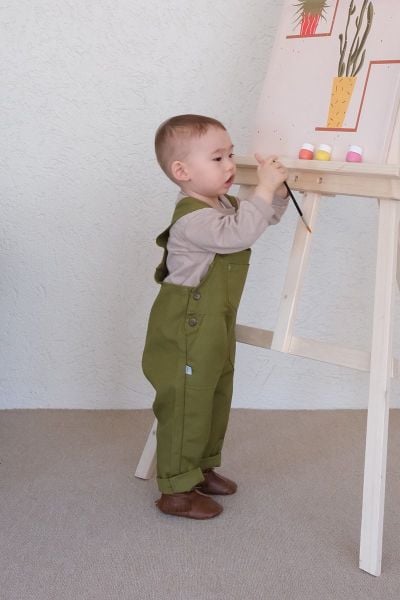 Çocuk Yağ Yeşili Duck Keten Tulum