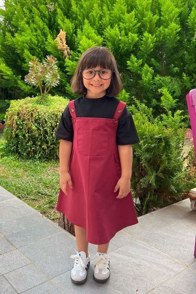 Bordo Duck Keten Çocuk Etekli Salopet & Siyah Çocuk Body