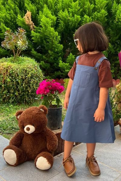 İndigo Duck Keten Çocuk Etekli Salopet & Acı Kahve Çocuk Body