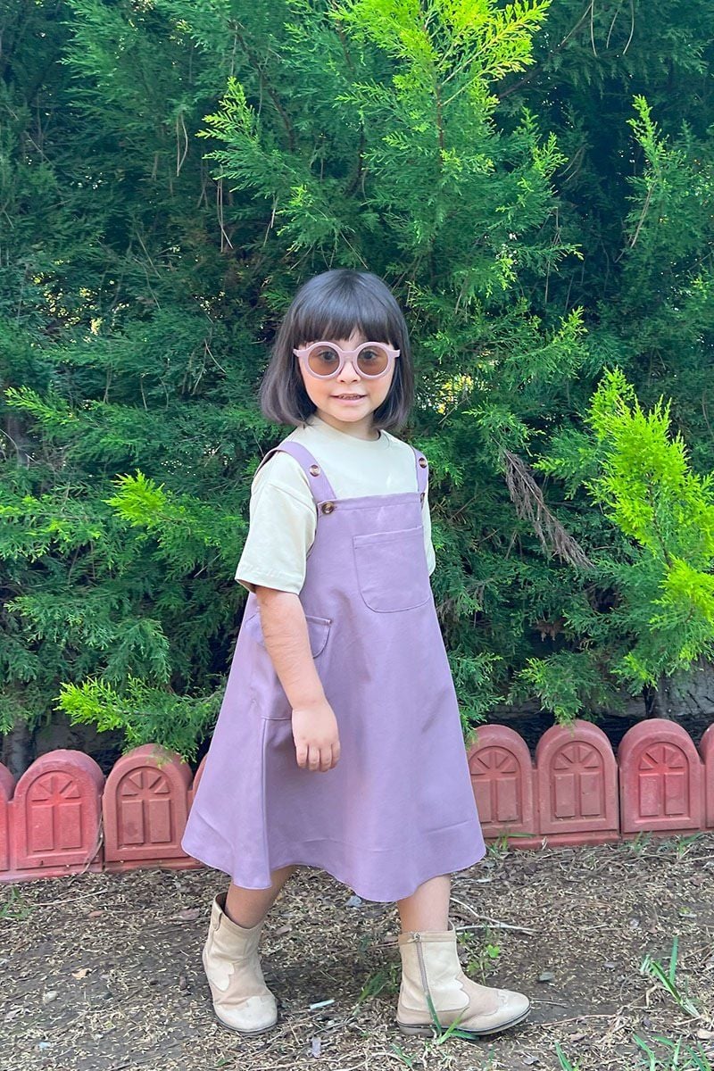 Soft Lila Duck Keten Çocuk Etekli Salopet & Ekru Çocuk Body