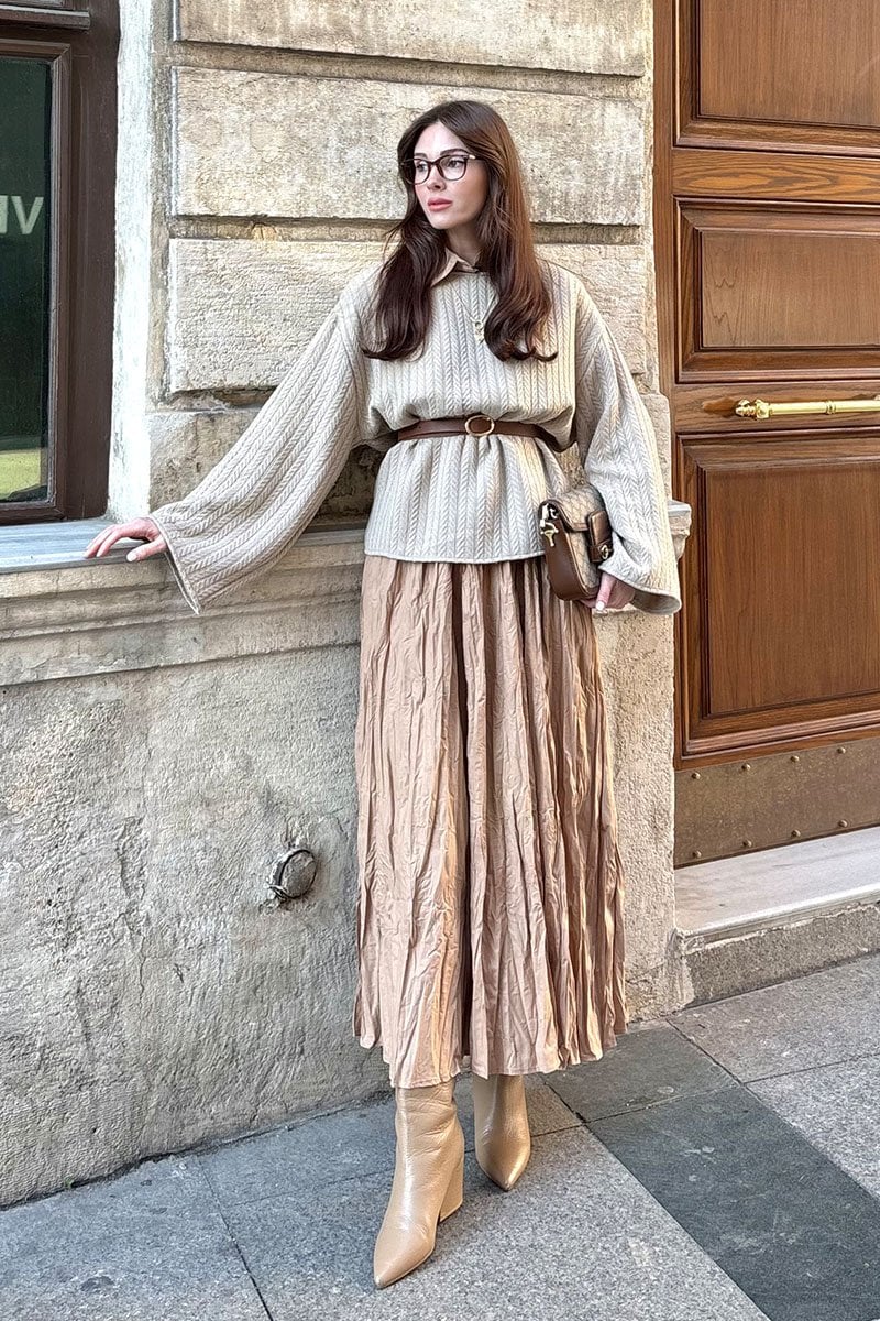 Sütlü Kahve Kraşlı Balon Etek