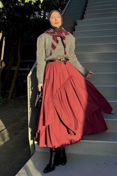 Bordo Koton Bohem Kat Etek