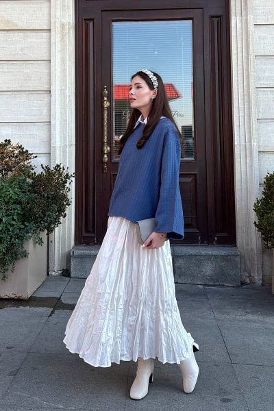 Beyaz Kraşlı Balon Etek