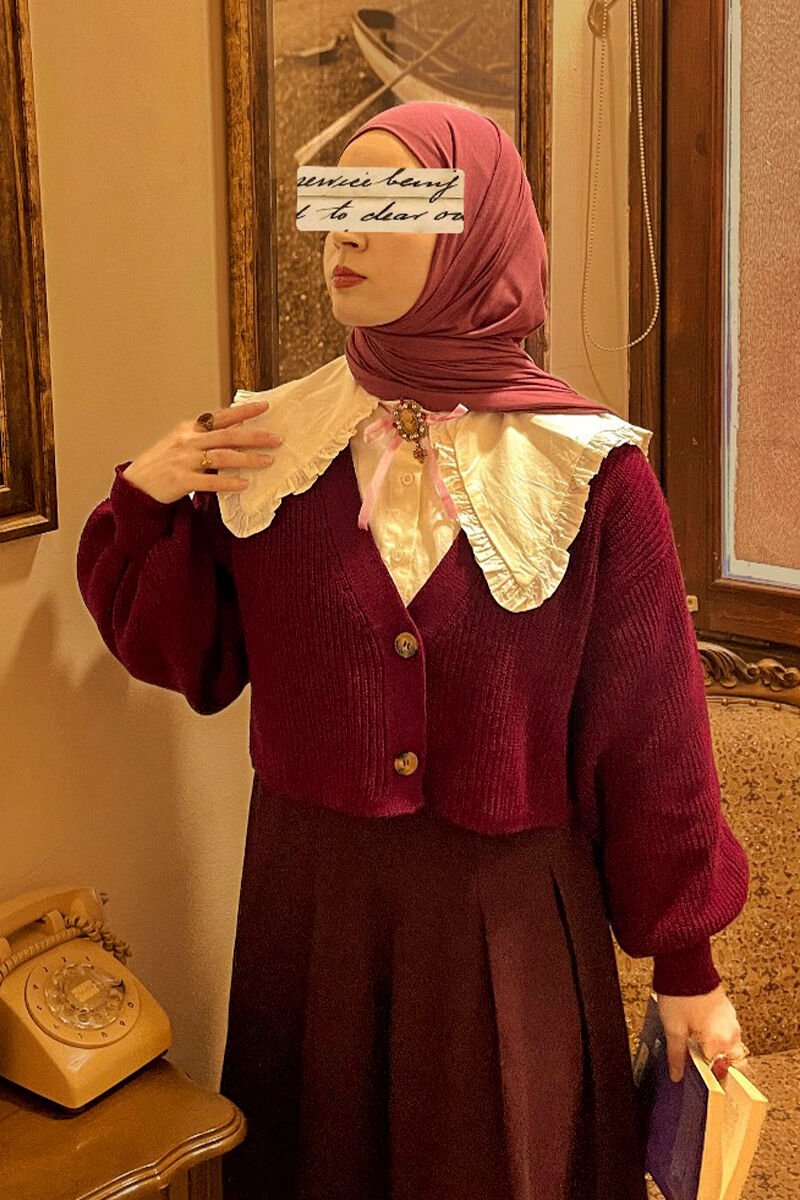 Bordo Balon Kol Triko Hırka / sevgilinida