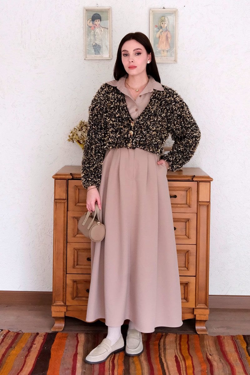 Vizon Krep Tek Düğmeli Etek