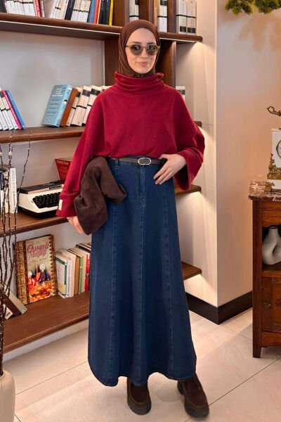 Bordo Dik Yaka Kışlık Bluz / handeccinarr