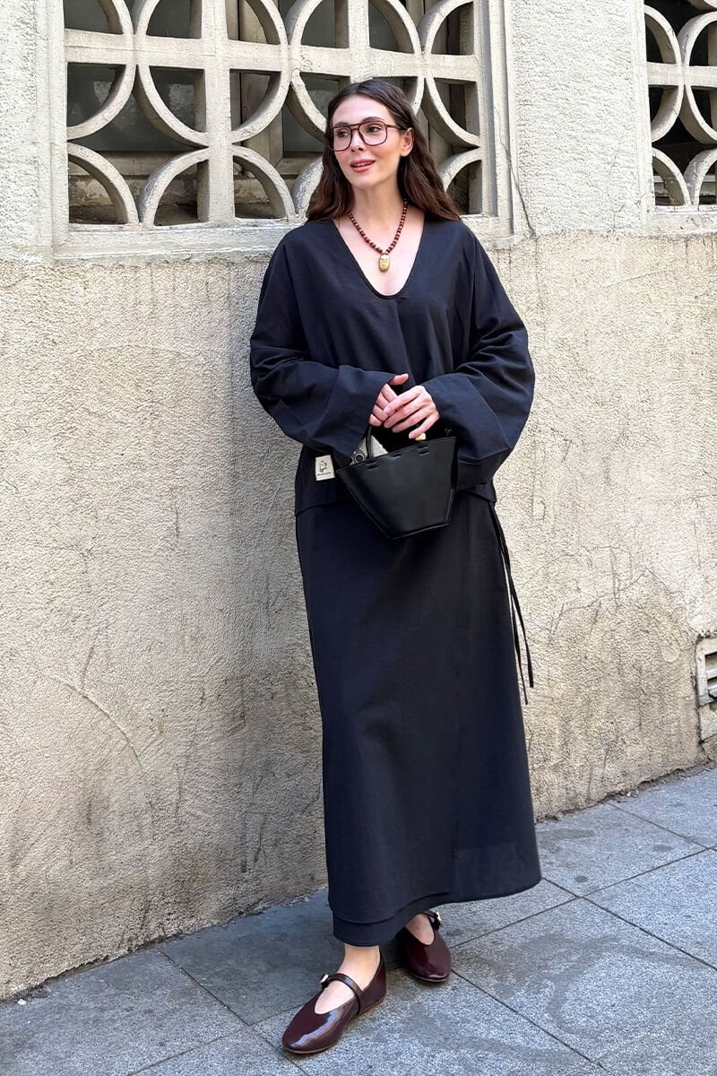 Siyah Organik Keten  Anvelop Etek