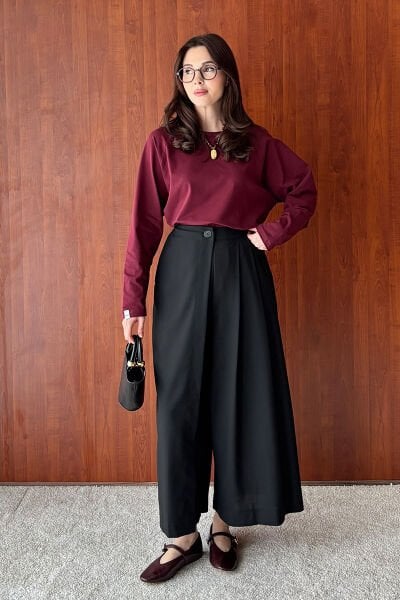 Siyah Poliviskon Etekli Pantolon