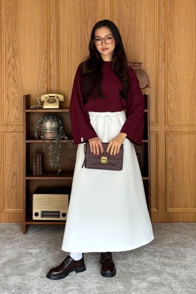 Bordo Body & Ekru Scuba Etek Takım