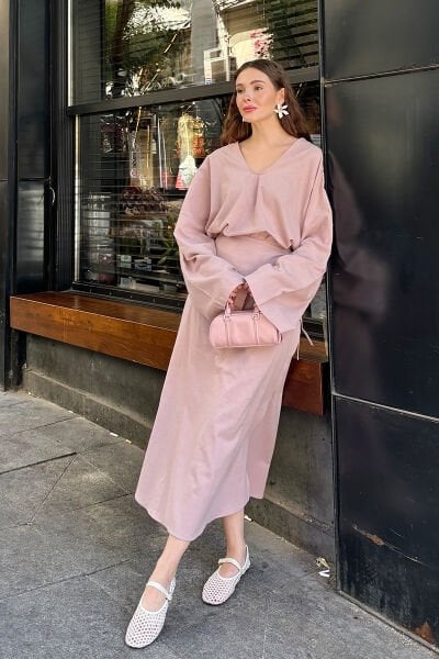 Soft Pembe Organik Keten Anvelop Etek