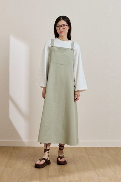 Küf Yeşili Keten Etekli Salopet