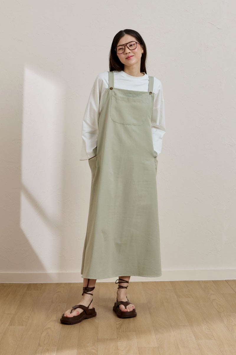 Küf Yeşili Keten Etekli Salopet