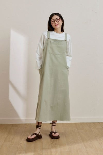 Küf Yeşili Keten Etekli Salopet