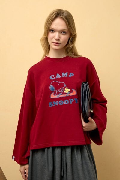 Bordo Snoopy Baskılı 3 ip Body