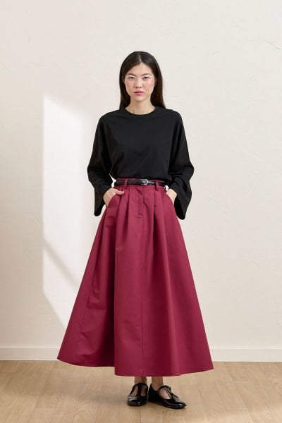 Bordo keten Tek Düğmeli Etek