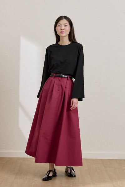 Bordo keten Tek Düğmeli Etek